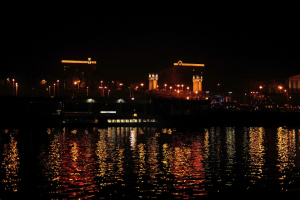 Night urban promenade. Night city lights. Night cityscape.